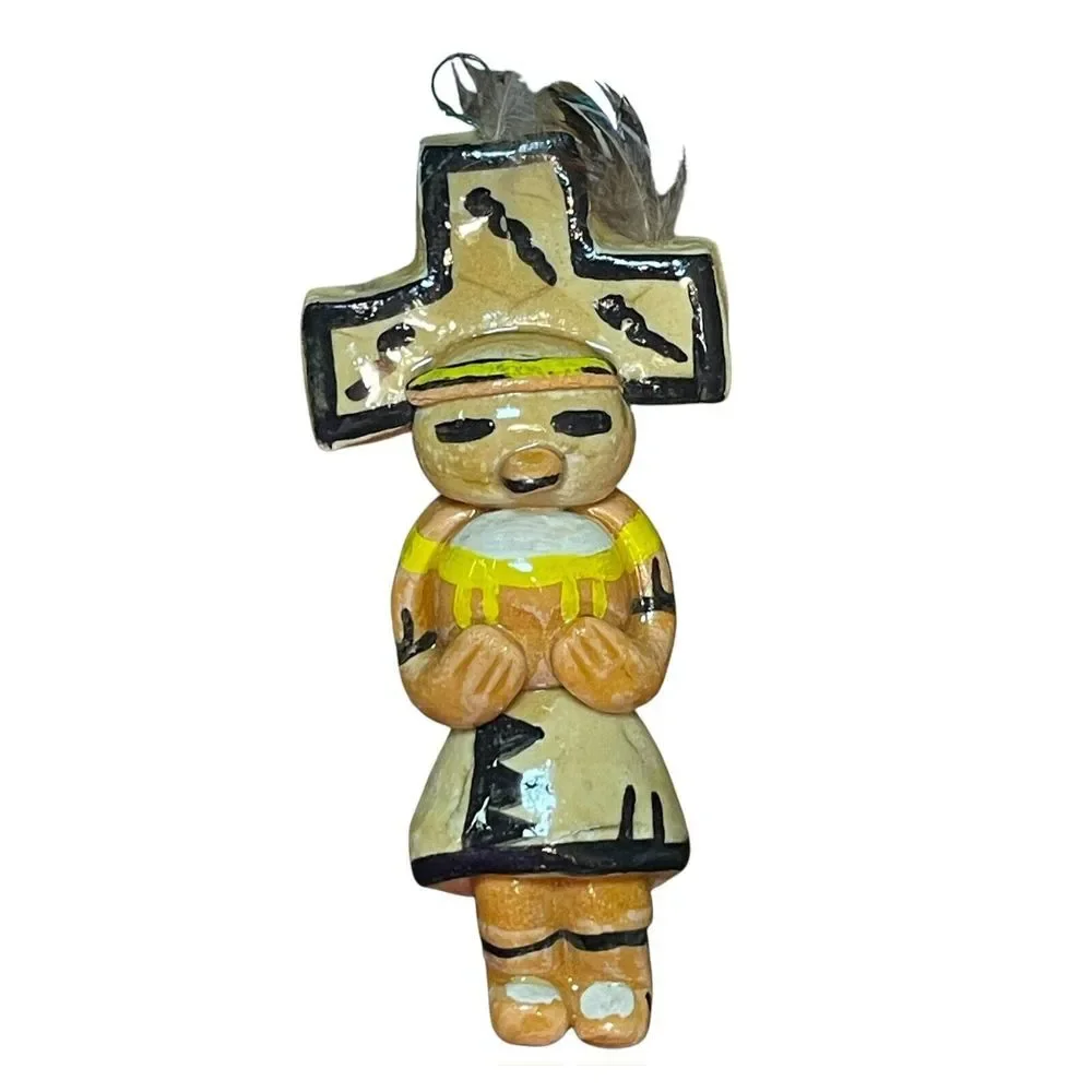 Vintage Native American‎ Kachina Laguna with Feather Ornament Signed by Shirley